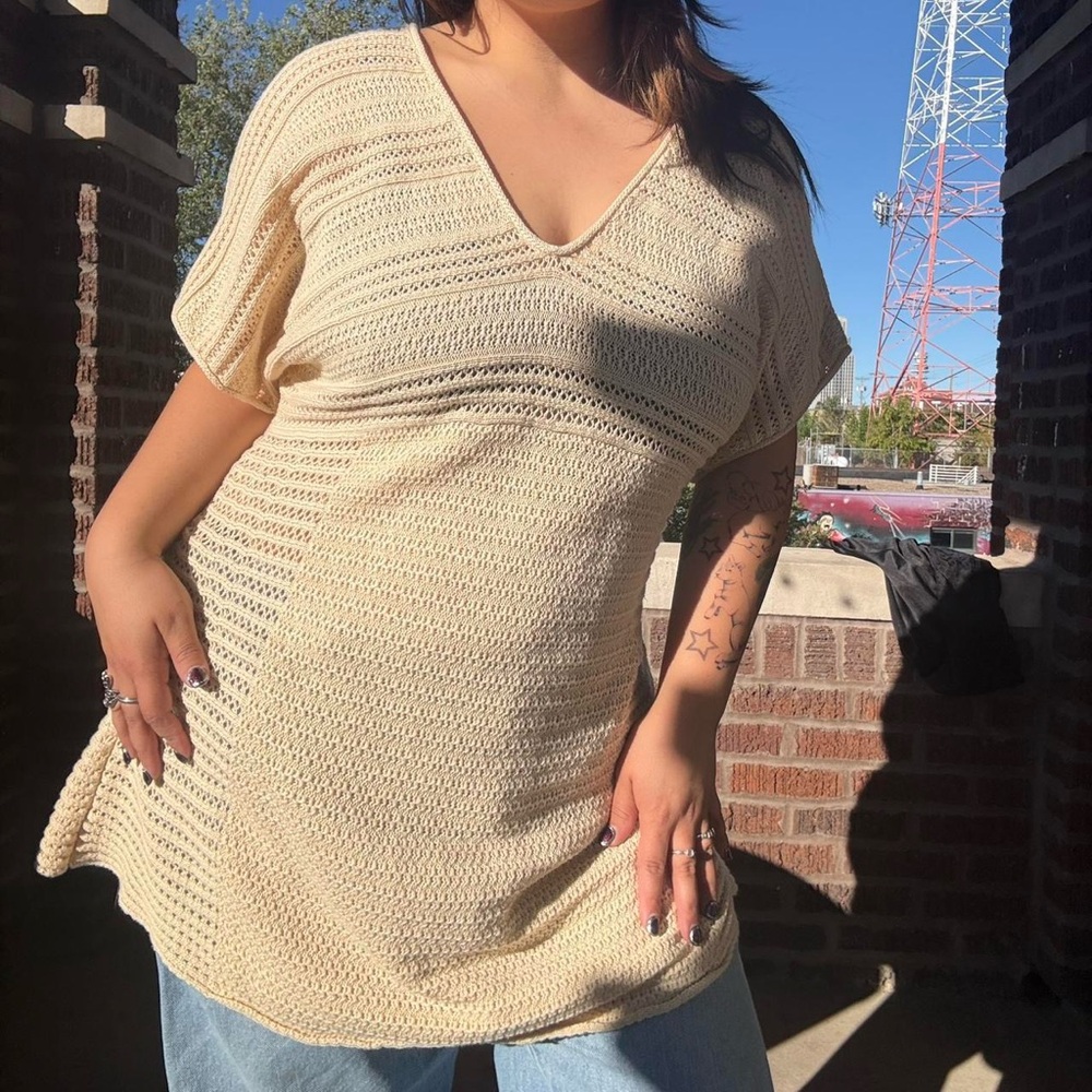 Calvin Klein Cream Knit V-Neck Tunic
